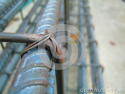 Wire ties with steel for building structures. Stock Photo