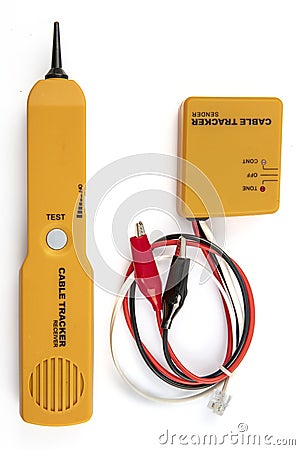 Wire Tracker, Line Finder Cable Tester for Network LAN Ethernet Cable Collation isoleated on white background. Portable Handheld Stock Photo