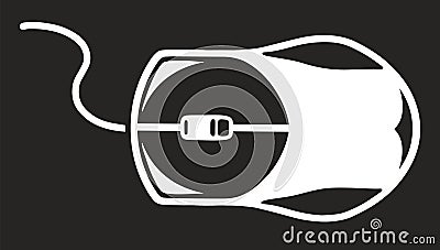 Wired computer mouse monochrome sticker Vector Illustration