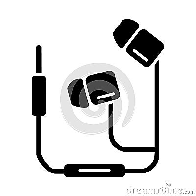 Wired earphones black glyph icon Vector Illustration