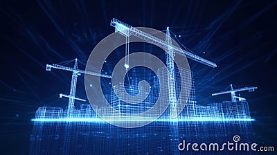 Wireframe of building construction design. Digital project visualization Stock Photo
