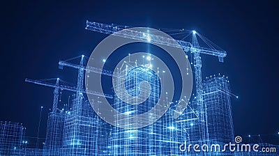 Wireframe of building construction design. Digital project visualization Stock Photo