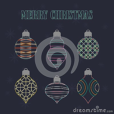 Wireframe Christmas ornament collection Vector Illustration