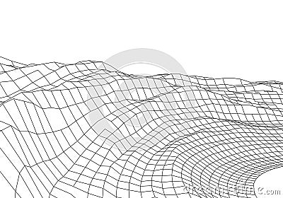 Wireframe 3D landscape mountains. Futuristic 3D cartography. Wireframe landscape wire. Cyberspace grid Stock Photo