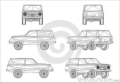 Wireframe design of offroad jeep Stock Photo