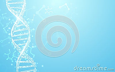 Wireframe DNA molecules structure mesh on soft blue background. Science and Technology concept. Vector Illustration