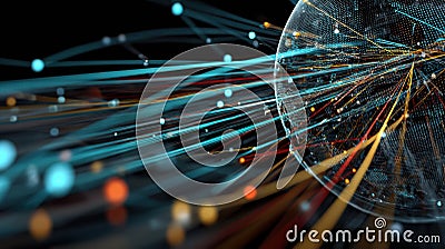 Wireframe Globe With Interconnected Nodes Representing Global Data Connectivity and Network Interaction Stock Photo