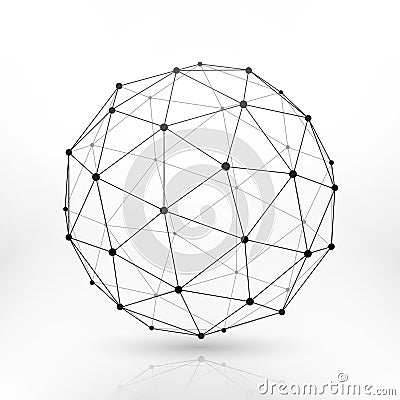 Wireframe globe sphere, connectivity, network tech connection vector concept Vector Illustration