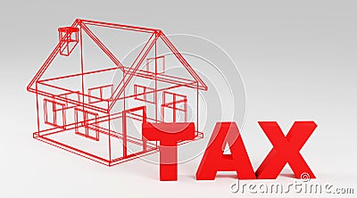 Wireframe house with red text saying Tax next to it Stock Photo