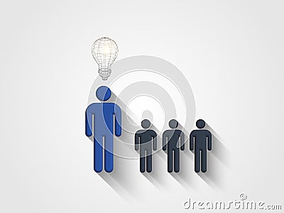 Wireframe lightbulb above human head model represents concept of engineering and innovation. Concept of thinking out of the box. Cartoon Illustration