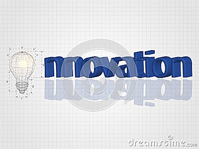 Wireframe lightbulb with text on grid background represent creative idea, innovation concept, inspiration process. Cartoon Illustration