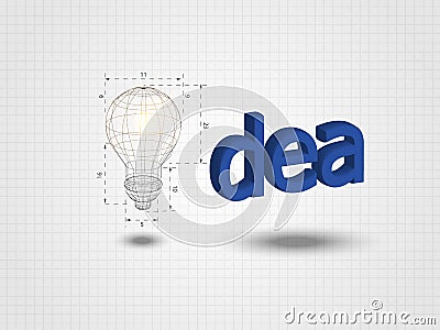 Wireframe lightbulb with text on grid background represent creative idea, innovation concept, inspiration process. Vector Illustration