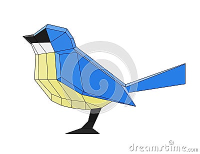 Wireframe Low Poly Bird Tit, titmouse Stock Photo