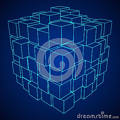 Wireframe Mesh Cube. Vector Illustration