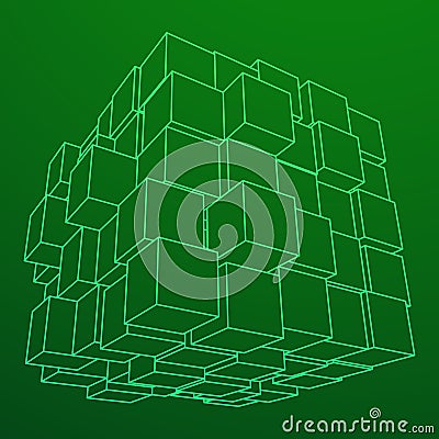 Wireframe Mesh Cube. Vector Illustration