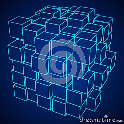 Wireframe Mesh Cube. Vector Illustration
