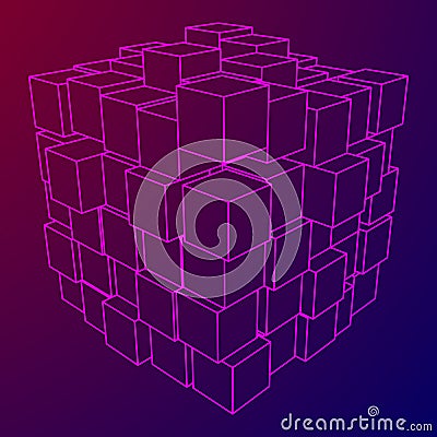 Wireframe Mesh Cube. Vector Illustration