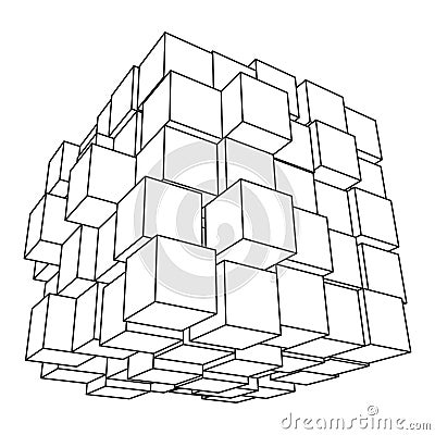 Wireframe Mesh Cube. Vector Illustration