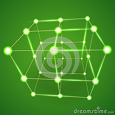 Wireframe Mesh Cube. Connected dots and lines. Vector Illustration