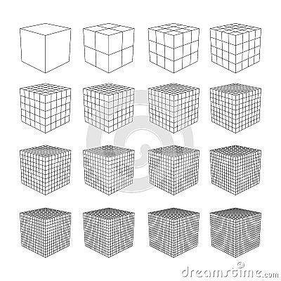 Wireframe Mesh Cube. Vector Illustration