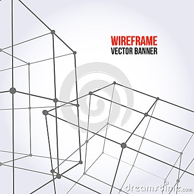 Wireframe Mesh Cubes. Vector Illustration