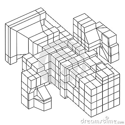 Wireframe Mesh Cubes element. Vector Illustration