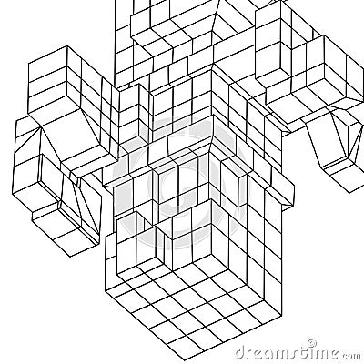 Wireframe Mesh Cubes element. Vector Illustration