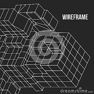 Wireframe Mesh Cubes element. Vector Illustration