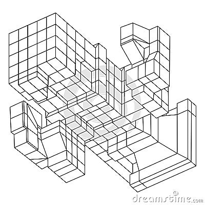 Wireframe Mesh Cubes element. Vector Illustration