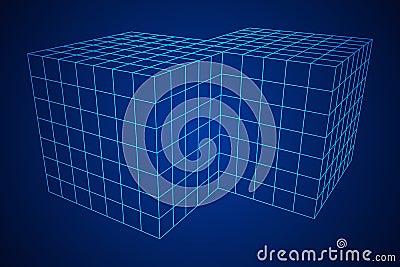 Wireframe Mesh Doubled Box Vector Illustration