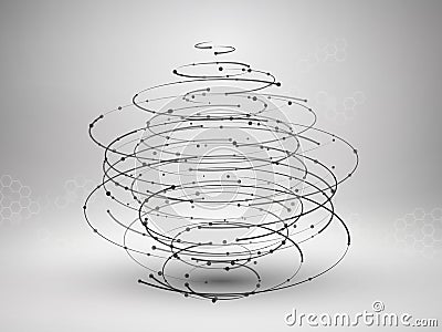 Wireframe mesh element. Abstract swirl form with connected lines and dots. Vector Illustration