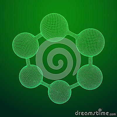 Wireframe Mesh Hexagon Molecule Vector Illustration