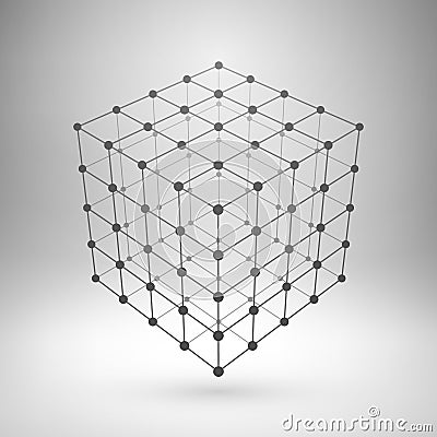 Wireframe mesh polygonal cube Vector Illustration