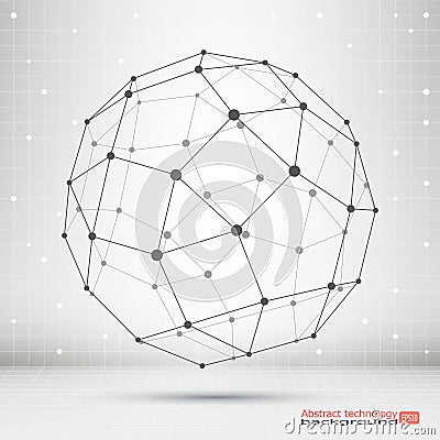 Wireframe mesh polygonal element. Sphere with connected lines and dots. Technology Concept. Complex geometric shapes. Vector Illustration