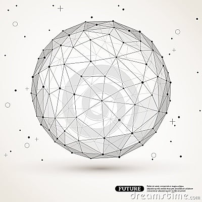 Wireframe mesh polygonal element. Sphere with Vector Illustration