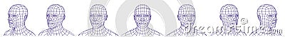 Wireframe Mesh Polygonal Male Head in Different Angles Vector Illustration