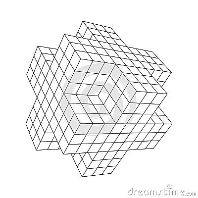 Wireframe Necker Cube Vector Illustration