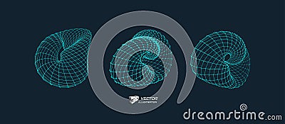 Wireframe object with lines and dots. Abstract 3d connection structure. Vector Illustration