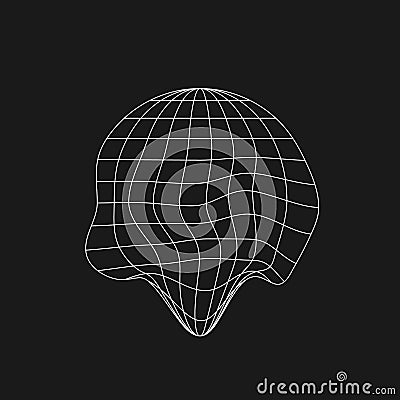Wireframe planet icon in old cyberpunk style with liquid, glitch effect. Retrofuturistic design element. Cyber planet Vector Illustration