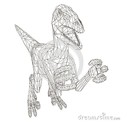 Wireframe polygonal dinosaur. Isolated on a white background dinosaur with an open mouth. 3D. Vector illustration Vector Illustration