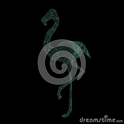 Wireframe polygonal flamingo Stock Photo