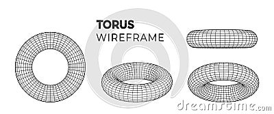 Wireframe torus with different structure of the grid frame. Futuristic digital technology. Vector Illustration. Vector Illustration