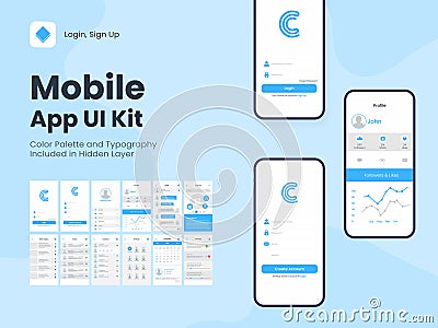 Wireframe UI, UX and GUI Layout with Different Login Screens including Create Account, Sign In, Sign Up, Chatting, Contact, Stock Photo
