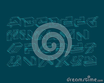 Wireframe Urban Digital Graffiti Alphabet Set Vector Illustration