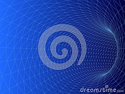 Wireframed hole. Vector abstract digital background. 3D tunnel grid. Wireframe 3D surface tunnel. Grid texture Vector Illustration