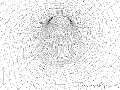 Wireframed hole. Vector abstract digital background. 3D tunnel grid. Wireframe 3D surface tunnel. Grid texture Vector Illustration