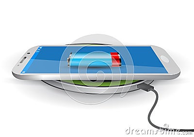 Wireless Battery Charger Pad with a Smartphone - Vector Illustration Vector Illustration