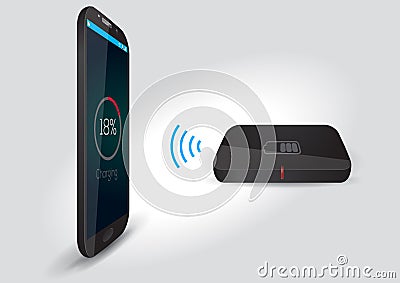 Wireless Battery Charger and Smartphone or Tablet - Vector Vector Illustration