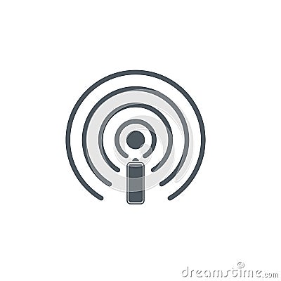 Wireless battery charging, power management through a wi-fi network. batteru and cirle radio waves. Stock Vector illustration Stock Photo