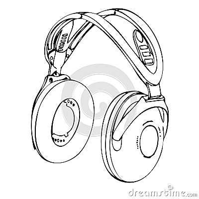 Wireless black and white headphone Vector Illustration